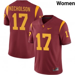 Women DeCarlos Nicholson Cardinal USC Trojans #17 College Football Stitched Jerseys 157036-698